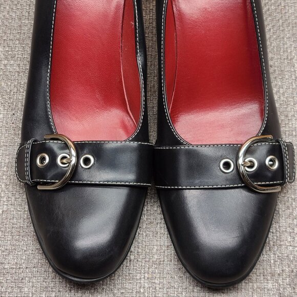 COACH Women's Black Leather Heels with Buckle - Size 9 - Picture 6 of 10